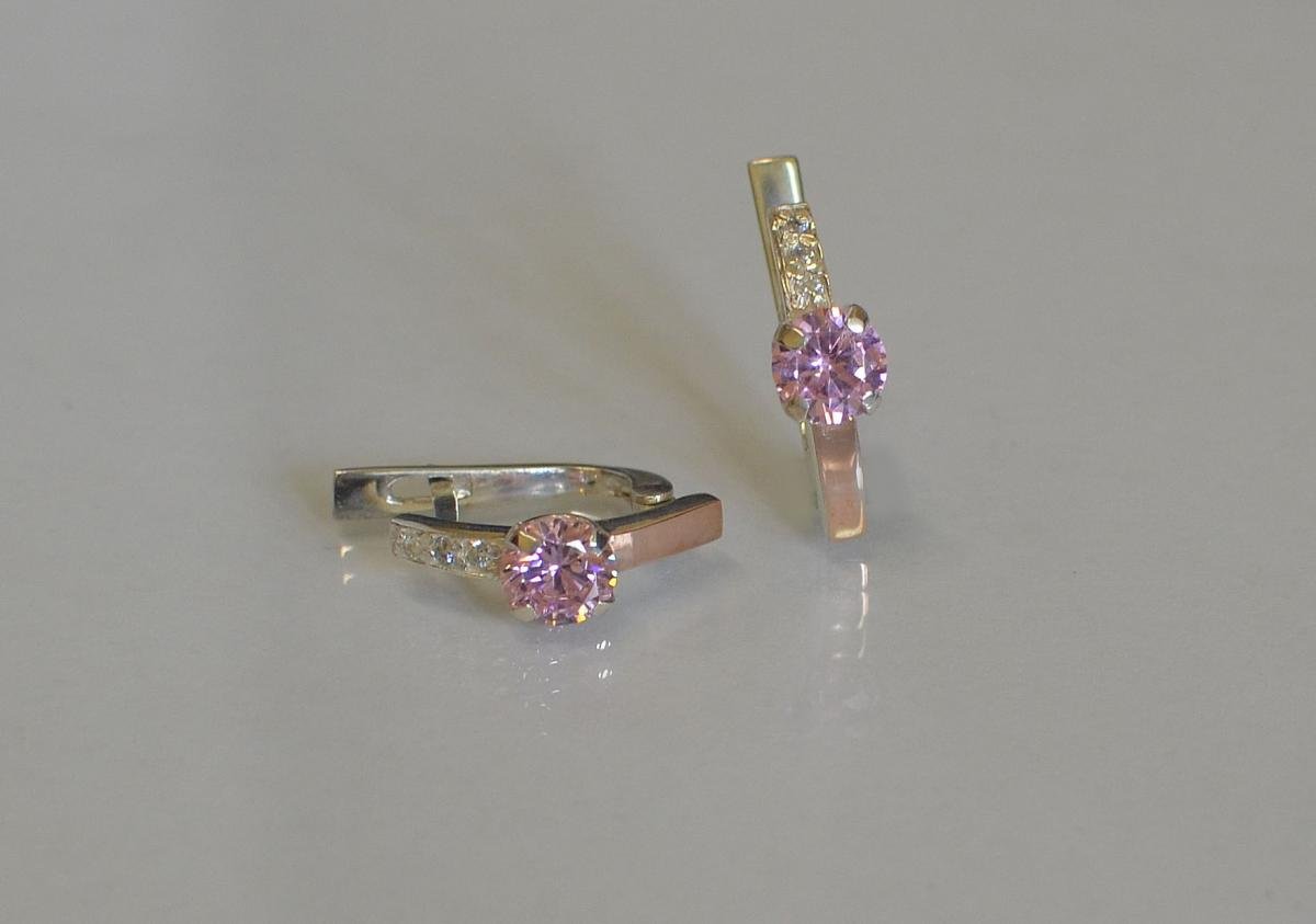 Срібні сережки зі вставками з золота 018с Рожевий