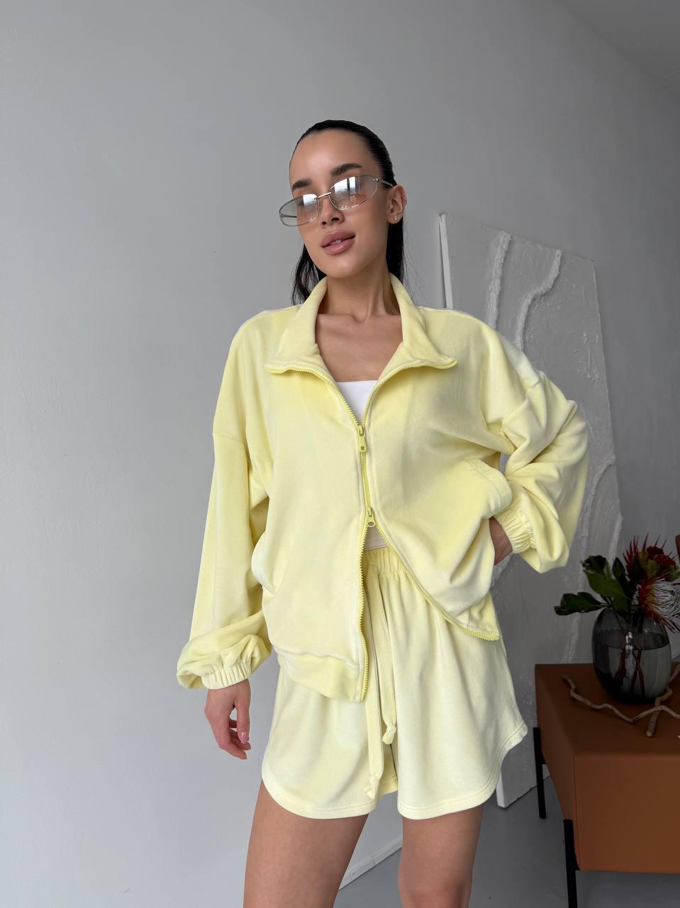 Прогулочный костюм женский Lemon кофта оверсайз на молнии и шорты р. 42-46 Лимонный (od-20397-2)