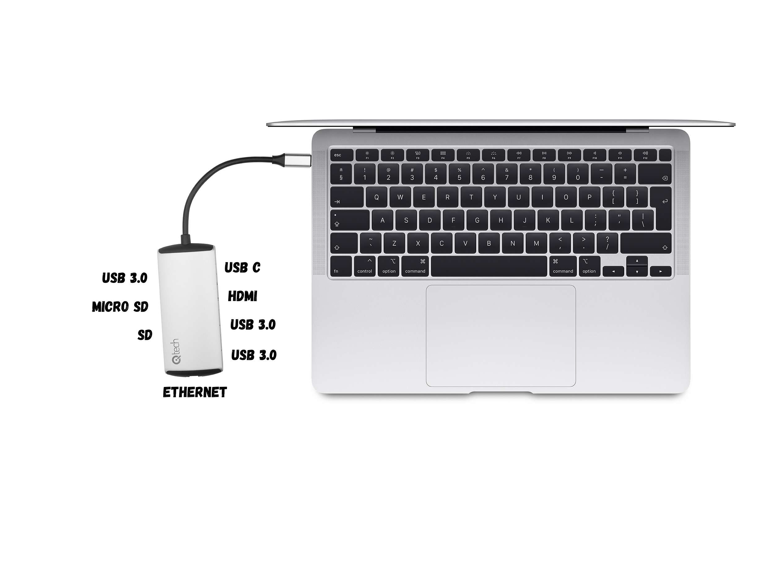 USB-хаб Qitech 8 в 1 Aluminum Type-C Silver (QT-Hub6c_sl) - фото 3 USB-хаб Qitech 8 в 1 Aluminum Type-C Silver (QT-Hub6c_sl) - фото 3