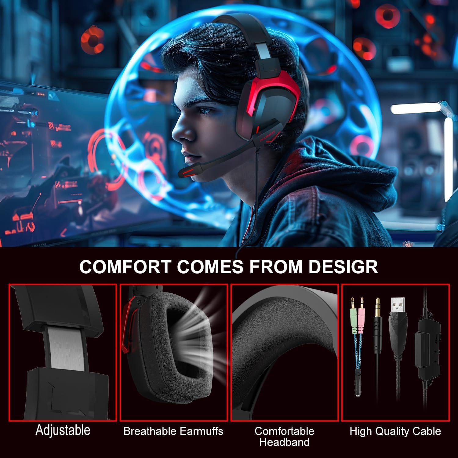 Наушники геймерские Kotion Each H-6 с поддержкой объемного звука 7,1 Черно-красный (2374) - фото 6 Наушники геймерские Kotion Each H-6 с поддержкой объемного звука 7,1 Черно-красный (2374) - фото 6