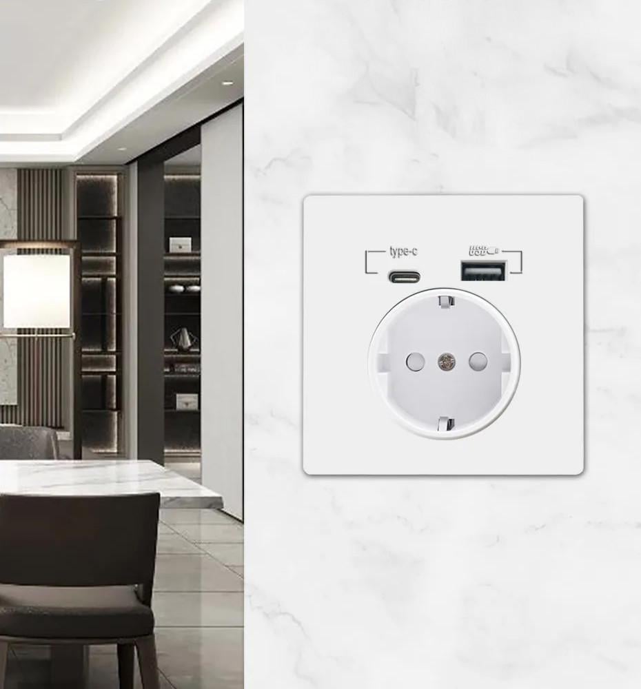 Настенная розетка WallPad WP-1 Type-C/USB с подсветкой 86x86 см White (3_06863) - фото 2 Настенная розетка WallPad WP-1 Type-C/USB с подсветкой 86x86 см White (3_06863) - фото 2