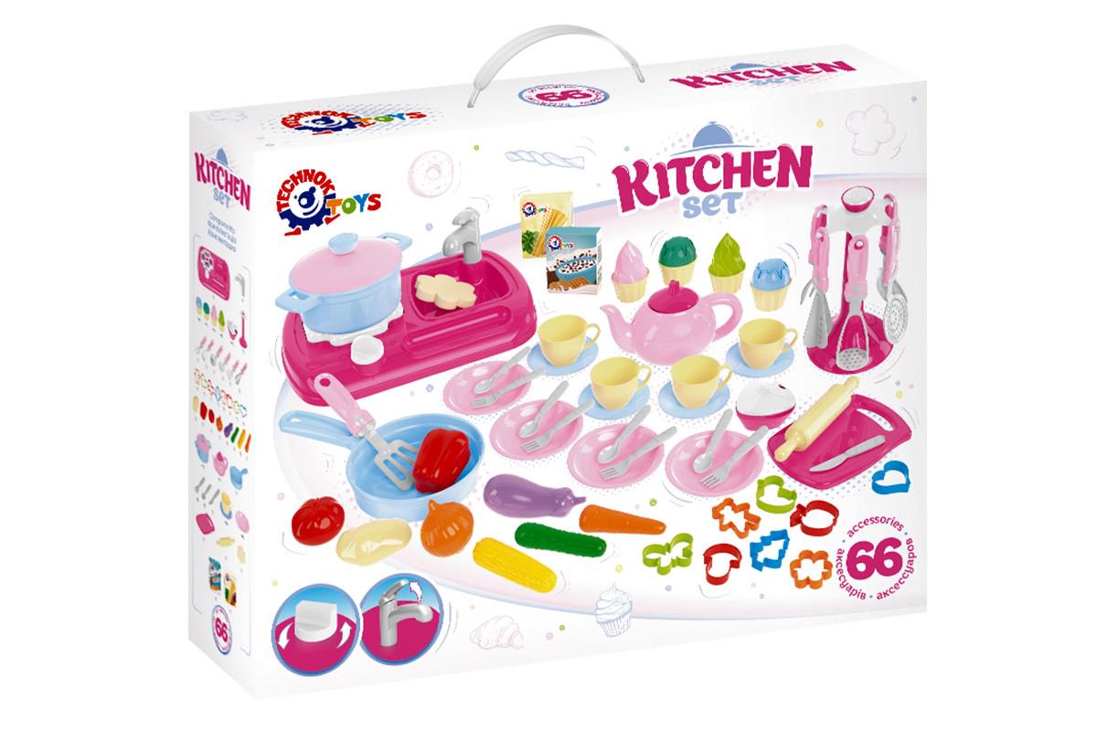 Детский игровой набор ТехноК Кухонный набор из пластика 49.3х38х12 см Розовый (150-98-TH7280)