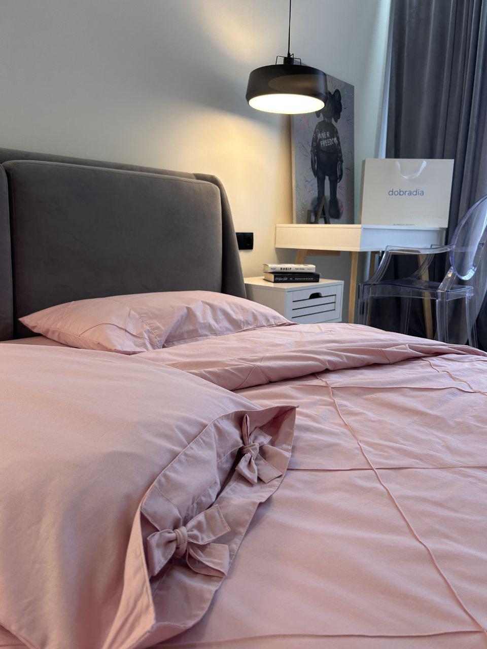 Комплект постільной білизни dobradia декоративна вистрочка ранфорс 100% бавовна євро Рожевий