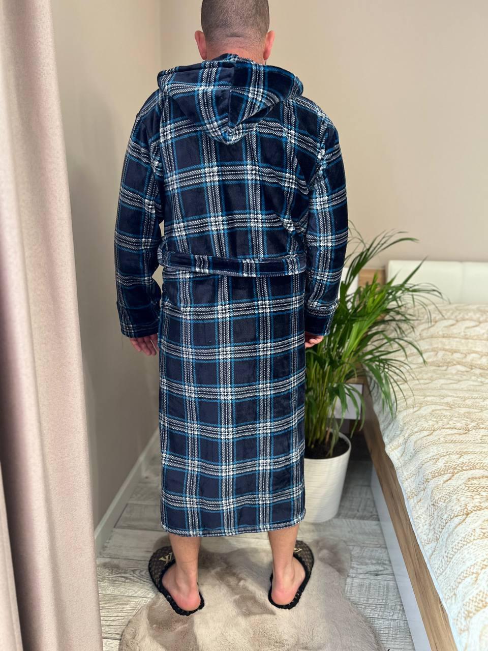 Халат чоловічий махровий в клітинку XL Темно-синій (22936616) - фото 5 Халат чоловічий махровий в клітинку XL Темно-синій (22936616) - фото 5
