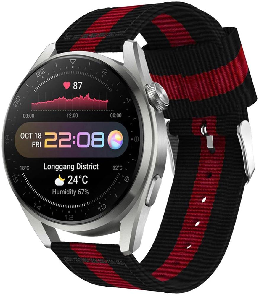 Ремешок тканевый Canvas для Huawei Watch 3 Pro Black/Red (22537)