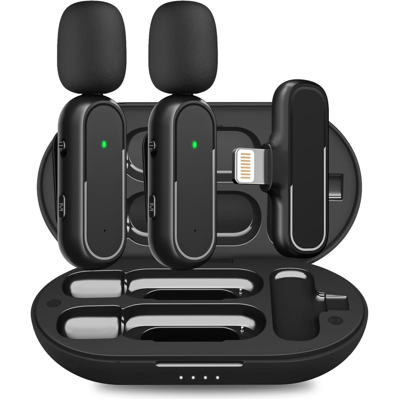 Микрофон двойной Savetek P33-2 Lightning для iPhone/iPad с зарядным кейсом до 20 м беспроводной петличный