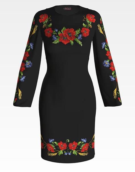 Заготовка женского платья ПЛ013 Маки/васильки/колоски для вышивки бисером и нитками из домотканого полотна Черный (ПЛ013дЧ) Заготовка женского платья ПЛ013 Маки/васильки/колоски для вышивки бисером и нитками из домотканого полотна Черный (ПЛ013дЧ)