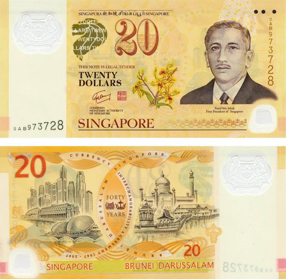 Коллекционная банкнота Сингапур 20 долларов 2007 UNC P53 (Б06229)