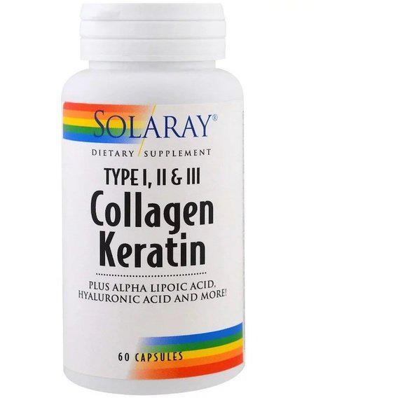 Комплекс для кожи, волос и ногтей Solaray Collagen Keratin Type I, II, III 60 Caps (SOR-73799)