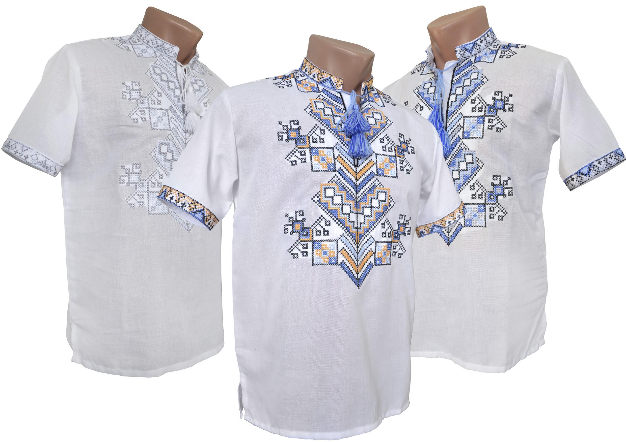 Вышиванка подростковая для мальчика Дерево жизни голубая нить натуральная р. 44 (77137/44) - фото 3