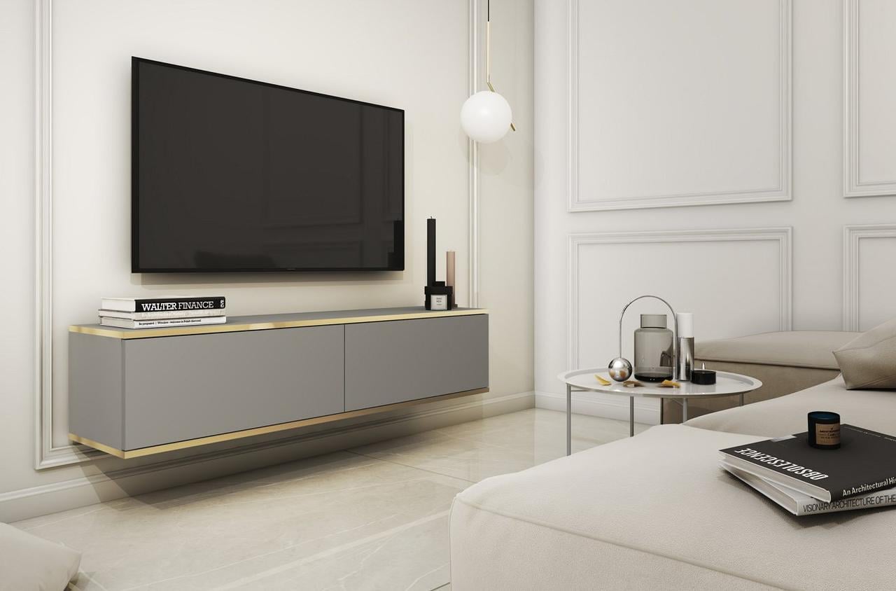 Тумба под телевизор навесная Perfect Home Оро 2-дверная RTV135 Серый (PFH-091350)