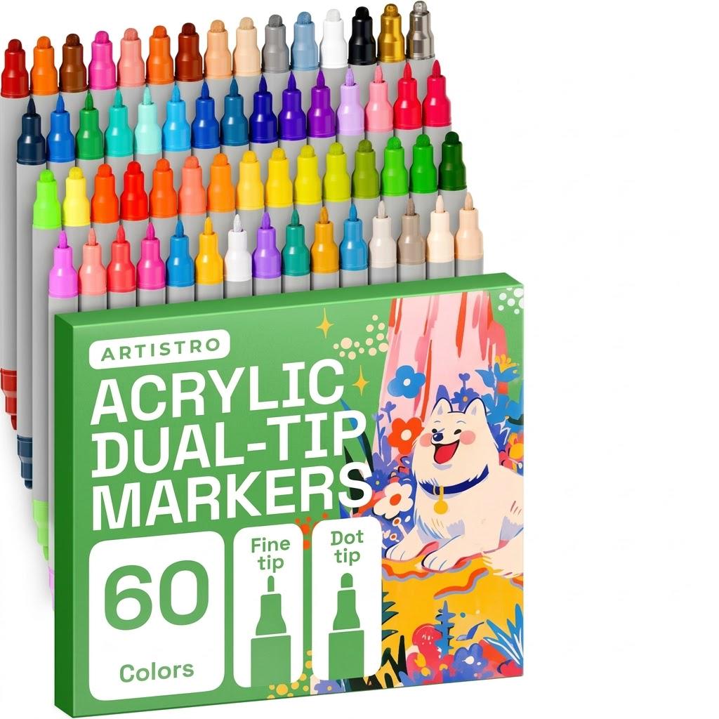 Набір маркерів акрилових ARTISTRO Dual-Tip 60 кольорів з подвійним наконечником (33480932)