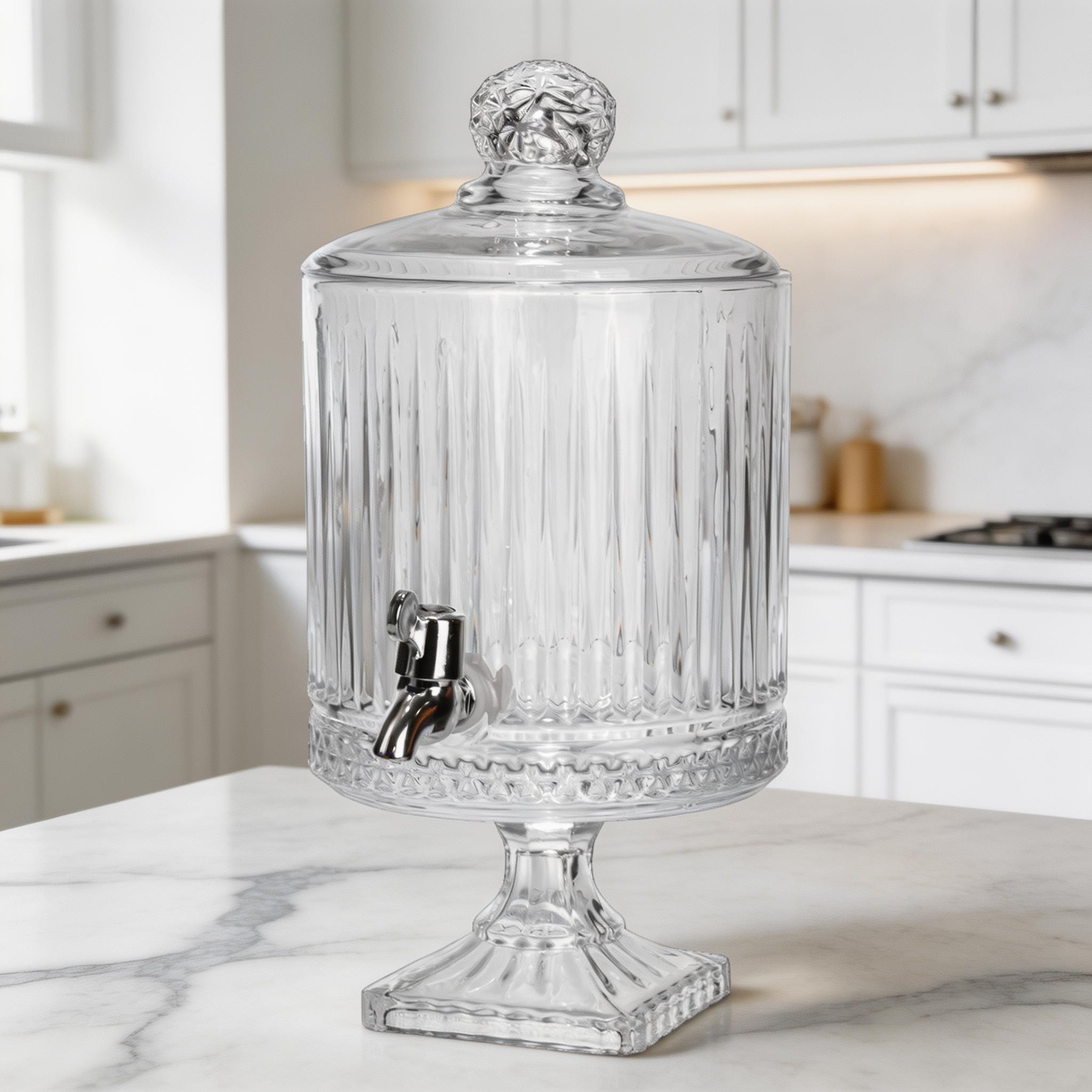 Лимонадница с краном на подставке стеклянная с вертикальной рифлением 4,5 л 39х20 см Прозрачный (HP-19-3045-4)