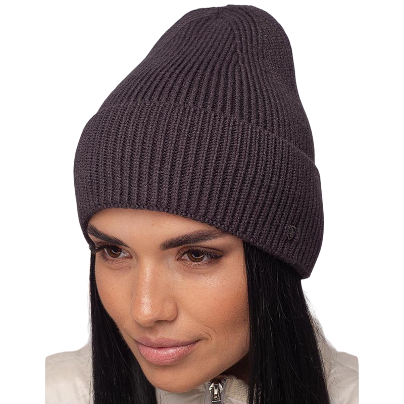 Шапка женская шерстяная Leks ВАЛЬКИРИЯ одинарная с отворотом удлиненная One size Антрацитовый (122645)