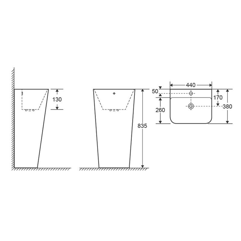 Раковина моноблок MIXXUS STYLE-1101 з отвором під змішувач і переливом 440х380х830 мм (MI6696) - фото 3 Раковина моноблок MIXXUS STYLE-1101 з отвором під змішувач і переливом 440х380х830 мм (MI6696) - фото 3