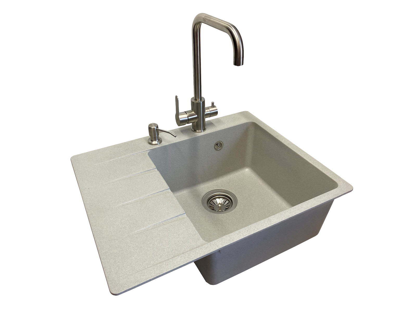 Мойка кухонная VECTOR Forest 62x50 см чаша справа/смеситель с подключением к фильтру/дозатор/сифон Светло-серый (9bd0d6d4)