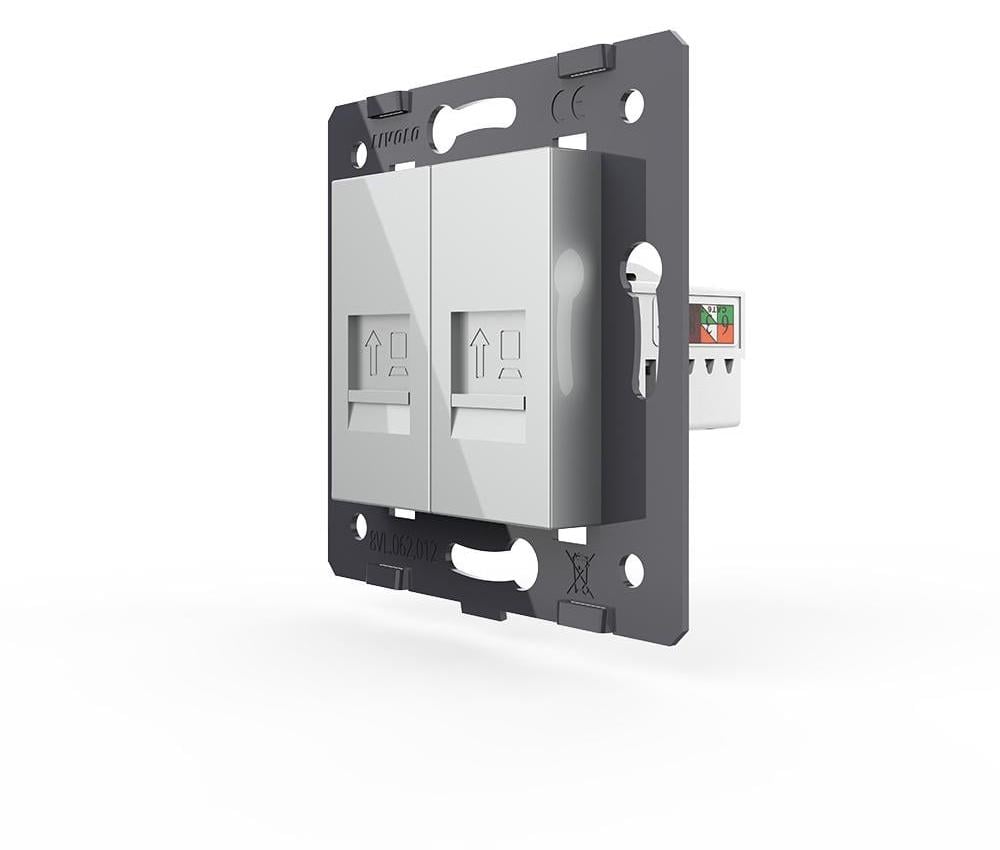 Розетка комп’ютерна подвійна LIVOLO RJ-45 настінна дизайнерська Сірий (VL-FCCP/FCCP-2IP)