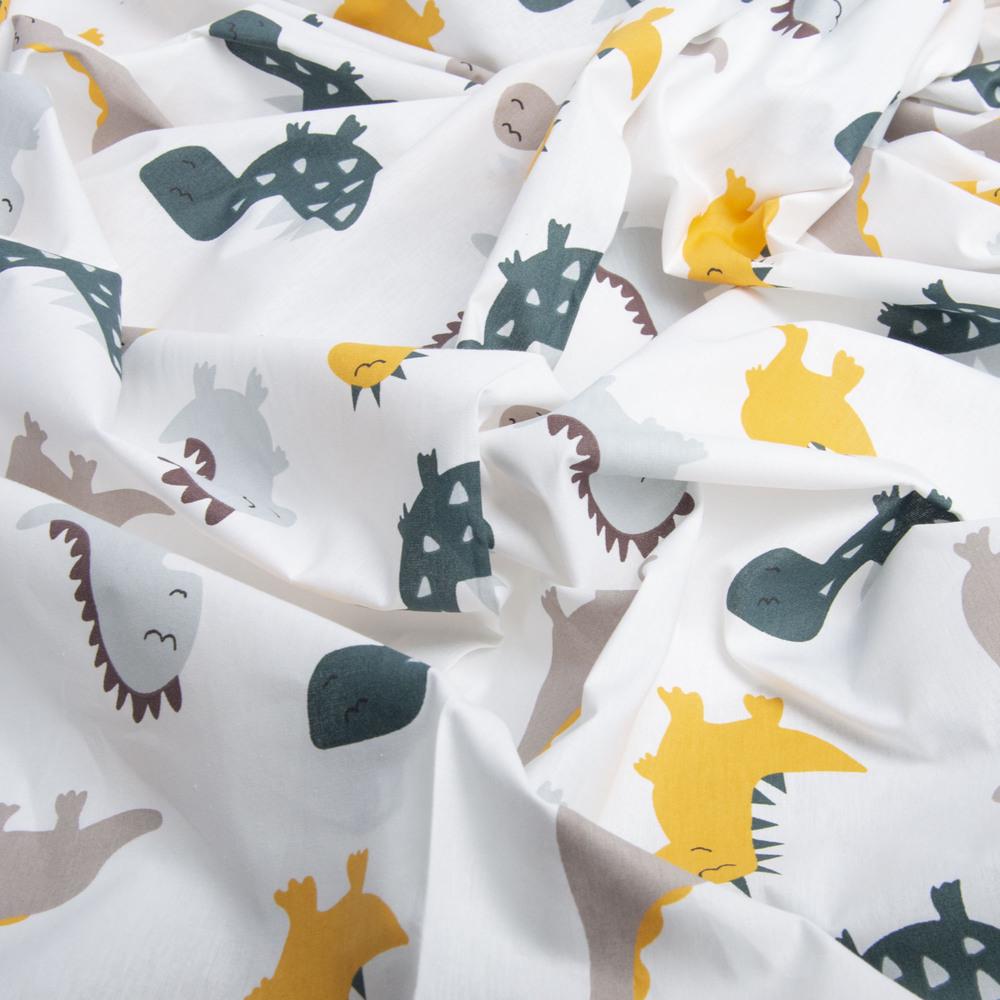 Ткань бязь ранфорс для постельного белья 6045/01 Дино 2,4 м Белый (22835)