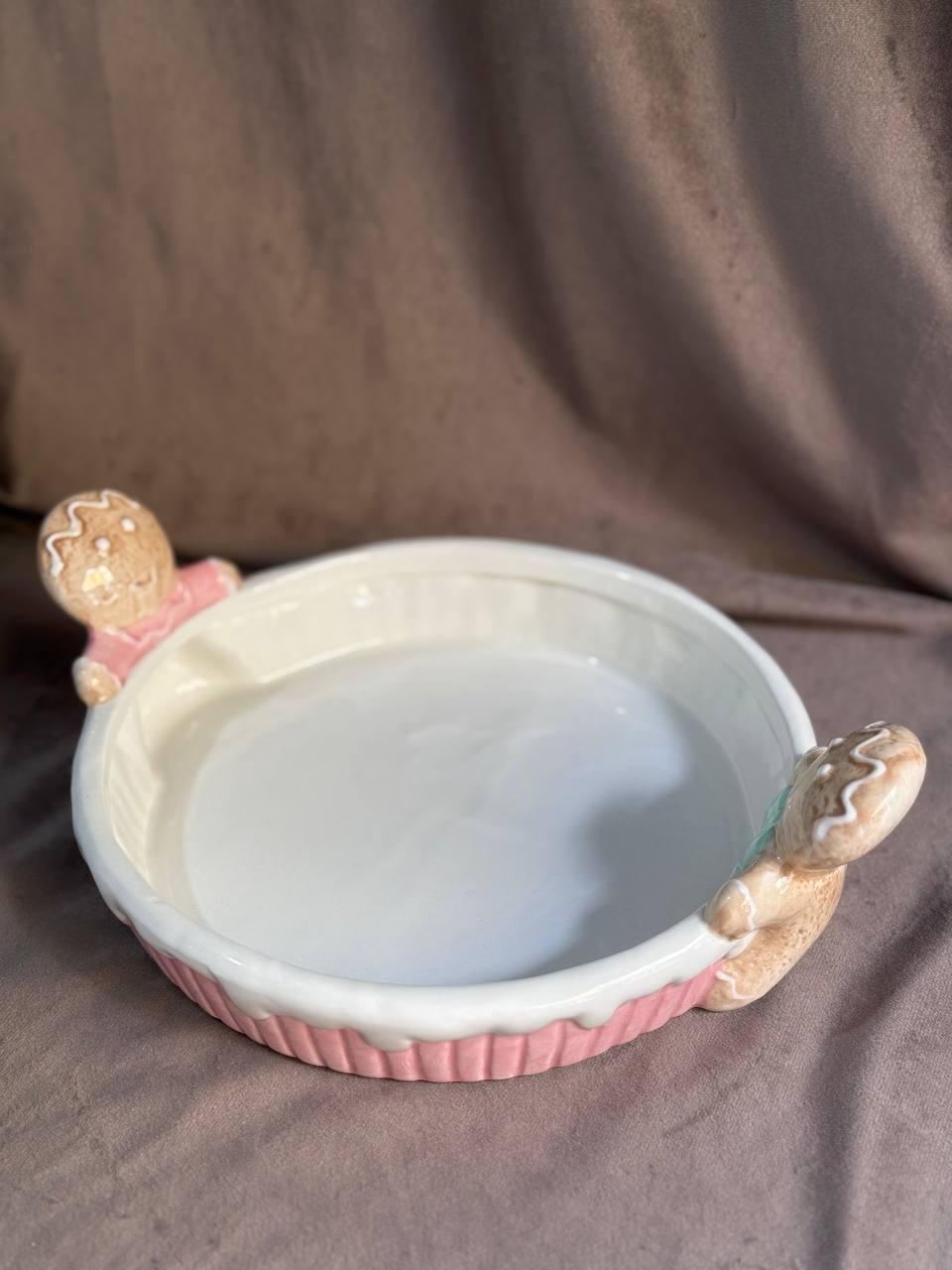 Блюдо сервировочное новогоднее Lefard Пряники керамическое 21 см Белый с розовым (6037-005)