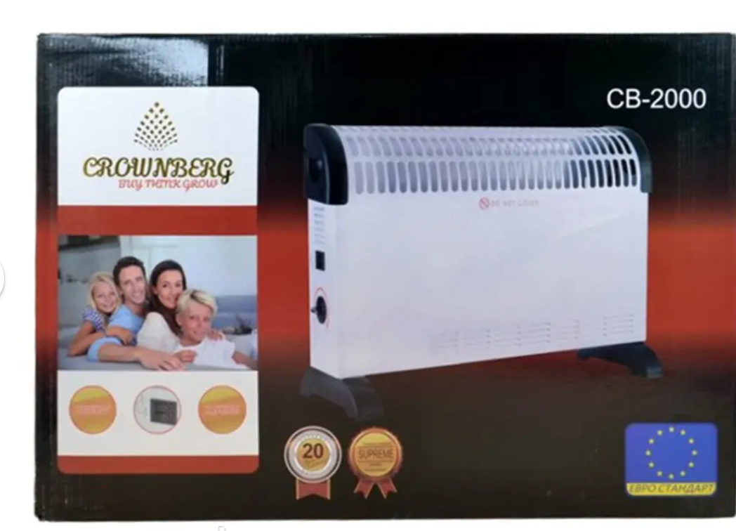 Конвекционный обогреватель Crownberg CB2000 компактный электроконвектор 2000 Вт Белый (234586706) - фото 3 Конвекционный обогреватель Crownberg CB2000 компактный электроконвектор 2000 Вт Белый (234586706) - фото 3