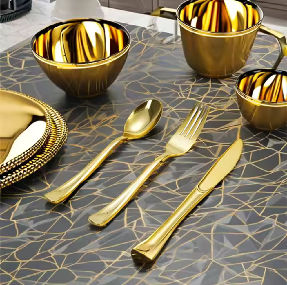 Набір пластикових столових приладів ножі виделки ложки 18 шт. Золотий - фото 11 Набір пластикових столових приладів ножі виделки ложки 18 шт. Золотий - фото 11