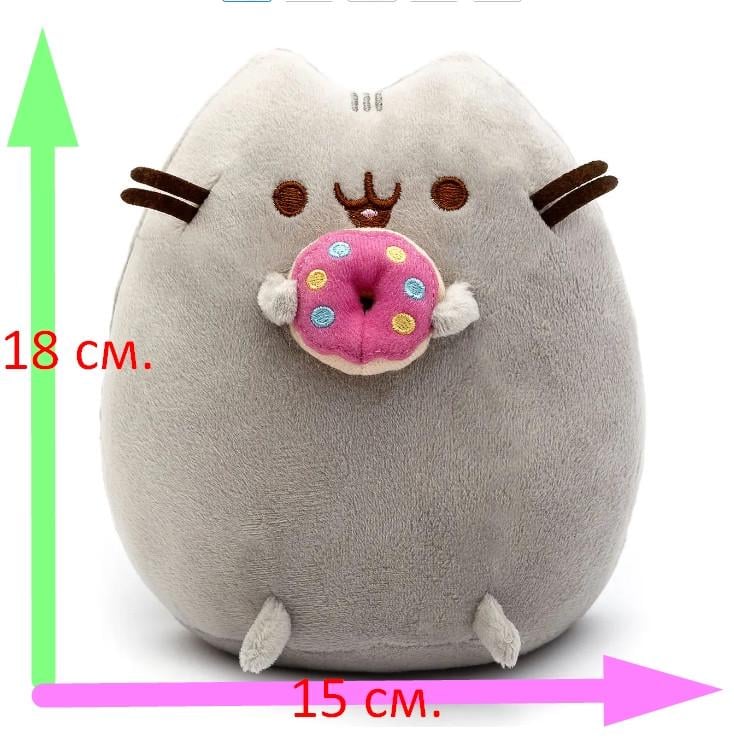 Іграшка м'яка Пушин кет із серцем і Pusheen cat з пончиком 23х25 см/18х15 см Сірий (n-10385) - фото 3