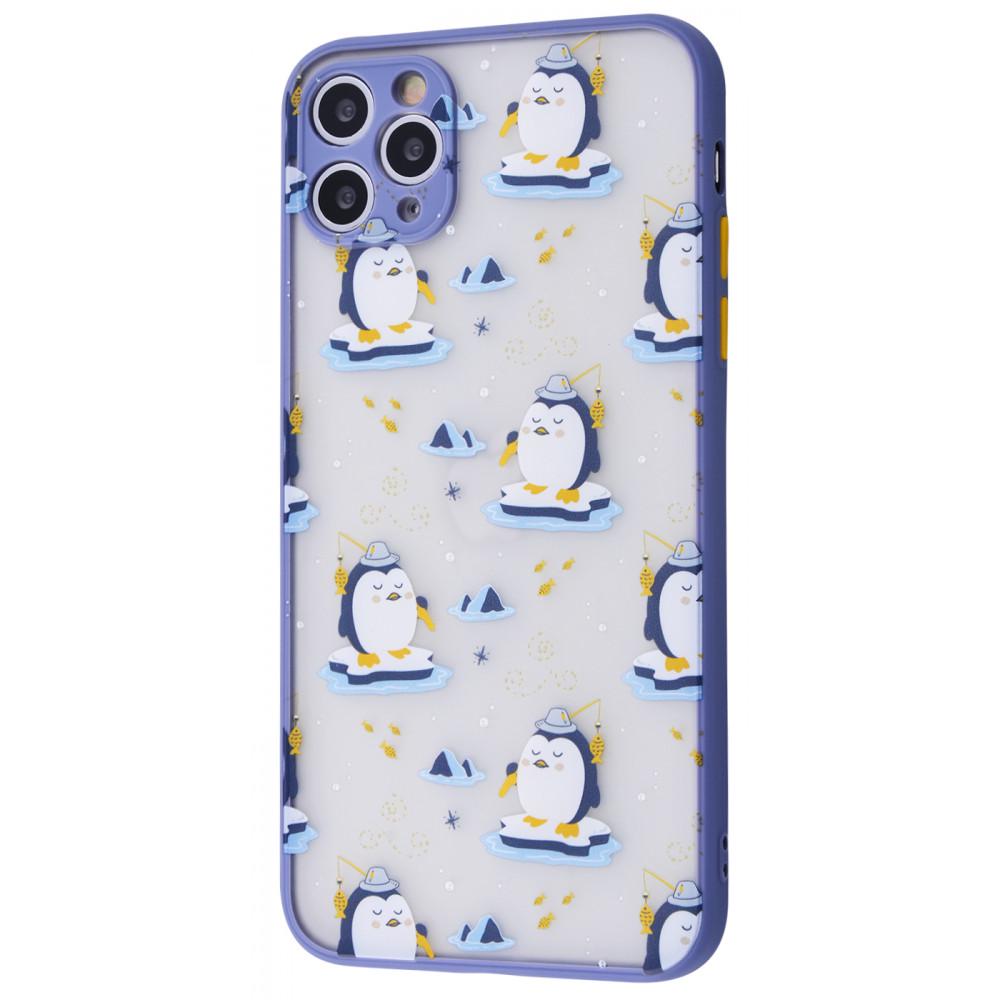 Чехол WAVE Cartoon case PC/TPU для iPhone 11 Pro Penguin Fisherman/Lavender Gray с рисунком