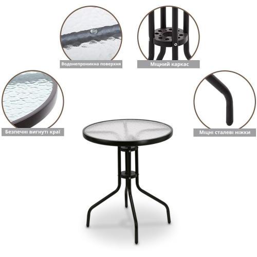 Стол стеклянный садовый для террасы Bonro B-60 Черный (5159) - фото 3 Стол стеклянный садовый для террасы Bonro B-60 Черный (5159) - фото 3