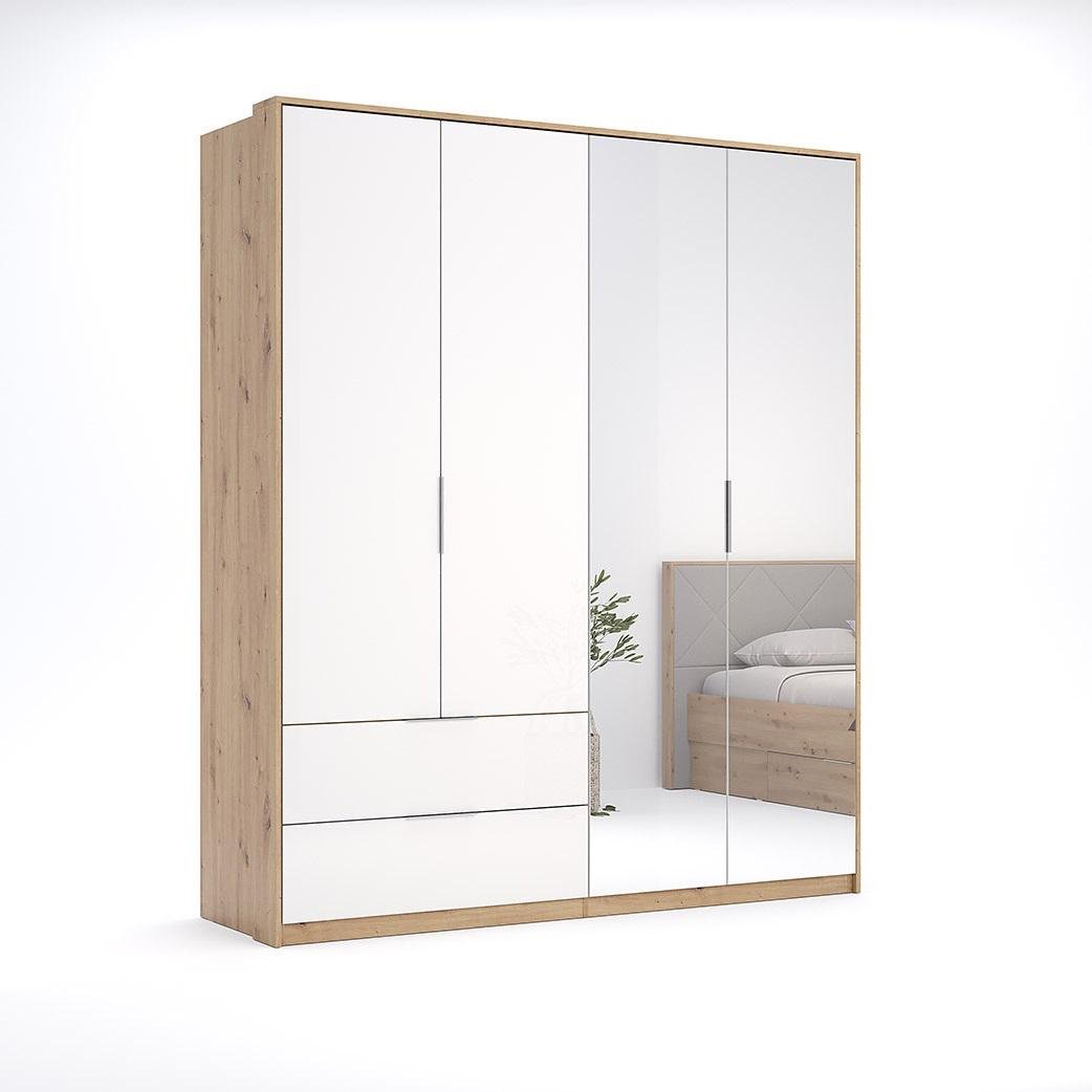 Шафа чотиридверна для одягу MiroMark 4Д2Ш Реймонд ламінована ДСП/дзеркало 550х550х2122 мм Дуб артізан/Білий (46091) Шафа чотиридверна для одягу MiroMark 4Д2Ш Реймонд ламінована ДСП/дзеркало 550х550х2122 мм Дуб артізан/Білий (46091)