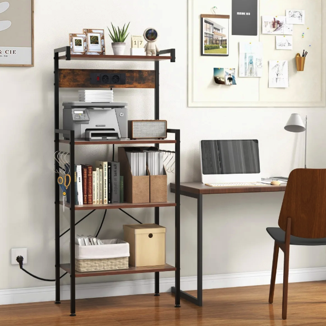 Стеллаж Costway Surette с местом для микроволновой печи и с двумя розетками Loft (4823)