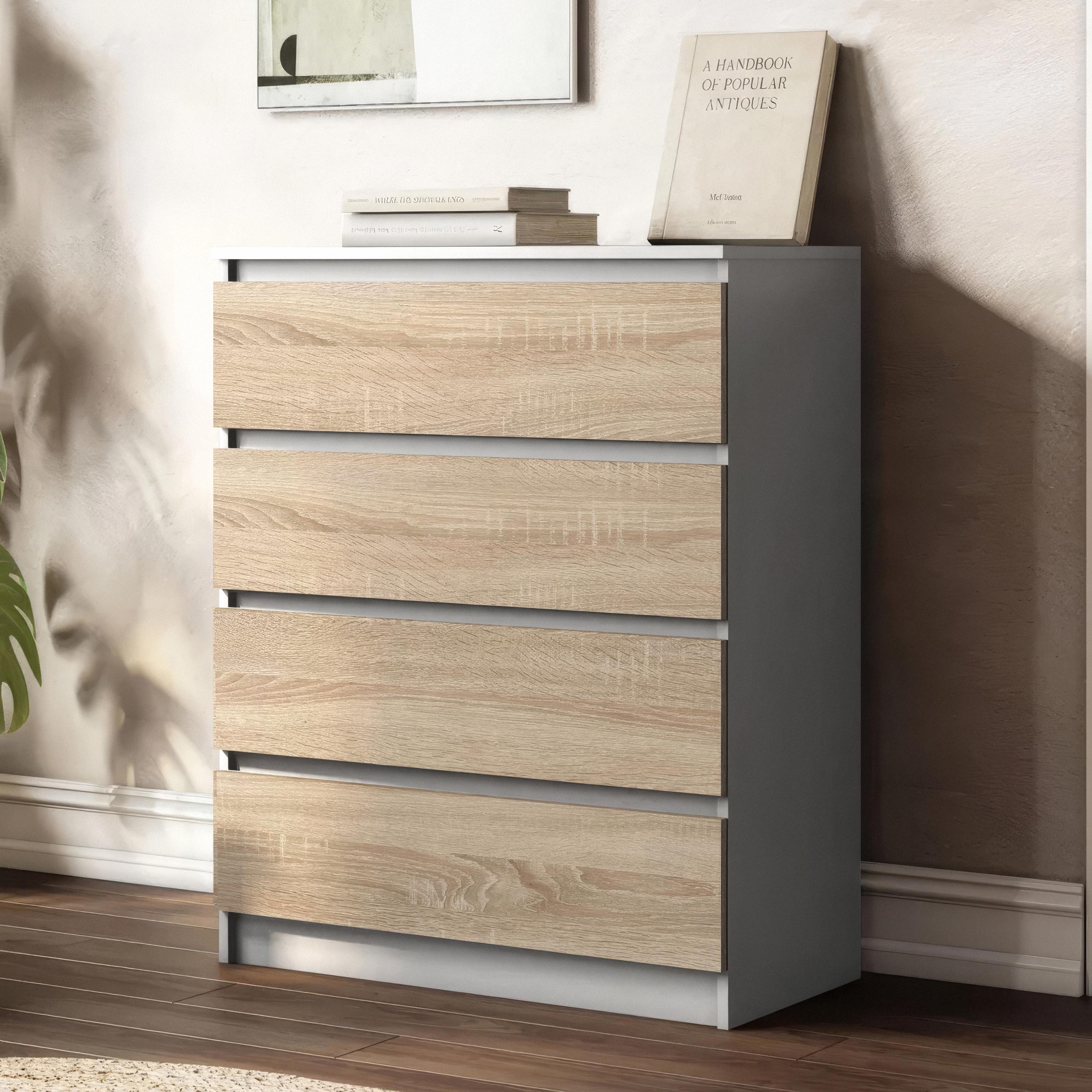 Комод на 4 ящика без ручек FT-215 800х400х1000 мм Белый/Дуб Сонома - фото 1 Комод на 4 ящика без ручек FT-215 800х400х1000 мм Белый/Дуб Сонома - фото 1