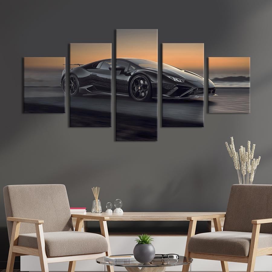 Картина на холсте Авто Lamborghini на фоне морских сумерек 162x80 см (1371-52)