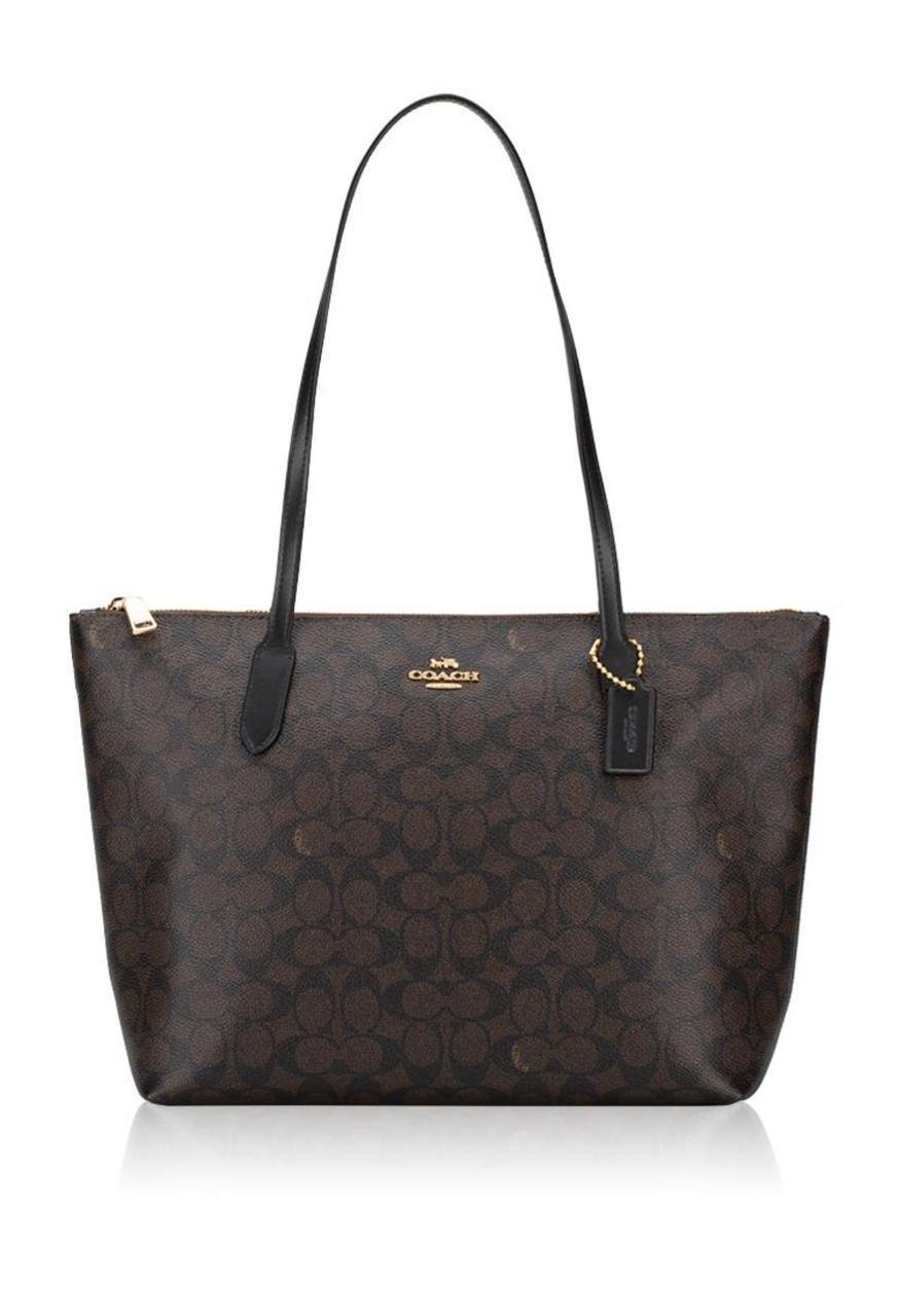 Сумка женская Coach Zip Top Bag In Signature Canvas Walnut Black (CBT20) Сумка женская Coach Zip Top Bag In Signature Canvas Walnut Black (CBT20)