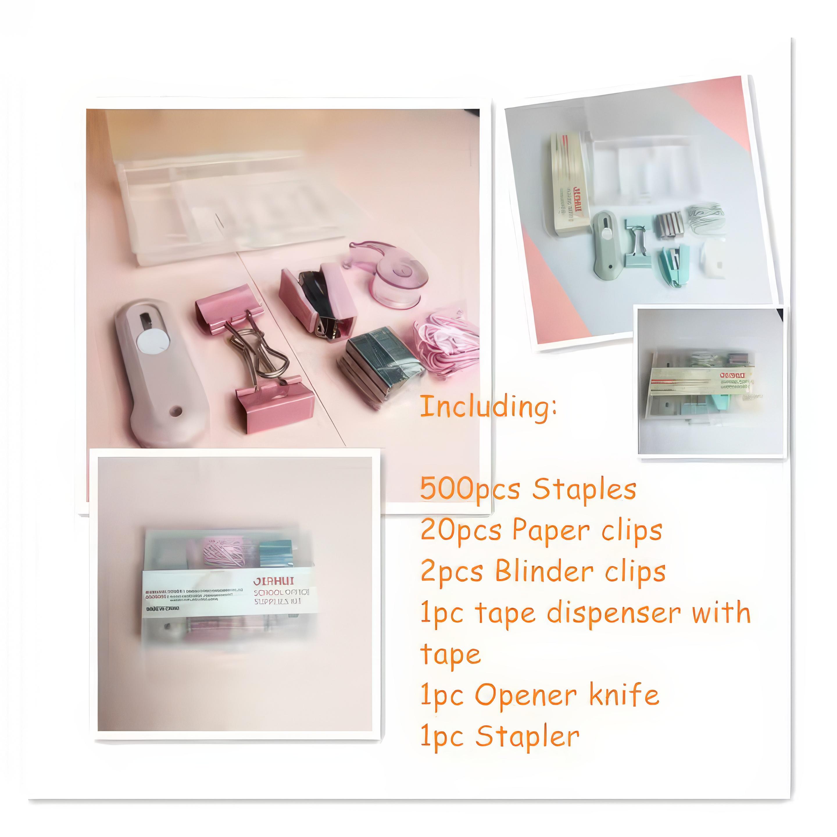 Настольный набор канцелярии органайзер для офиса степлер/скрепки/биндеры/нож канцелярский Розовый (JH-OF2401-Pink) - фото 2