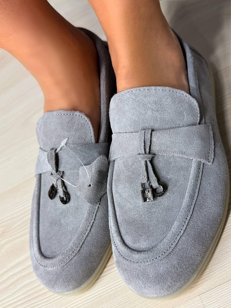 Туфли женские Hengji 336-2 лоферы с фурнитурой замшевые р. 40 Серый (4586)