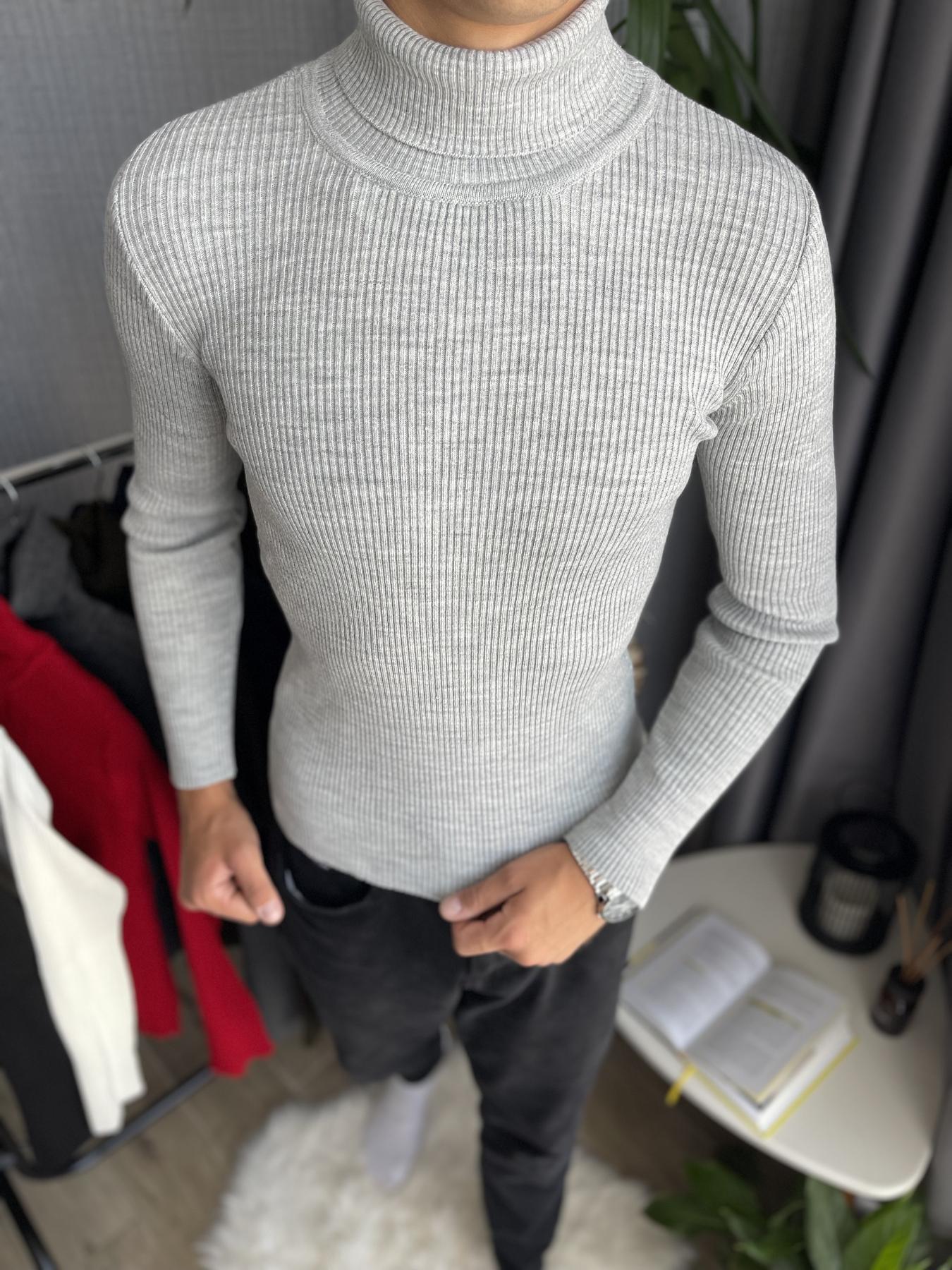 Гольф мужской с высокой горловиной в рубчик XXL Серый (26535/4/4) - фото 4 Гольф мужской с высокой горловиной в рубчик XXL Серый (26535/4/4) - фото 4