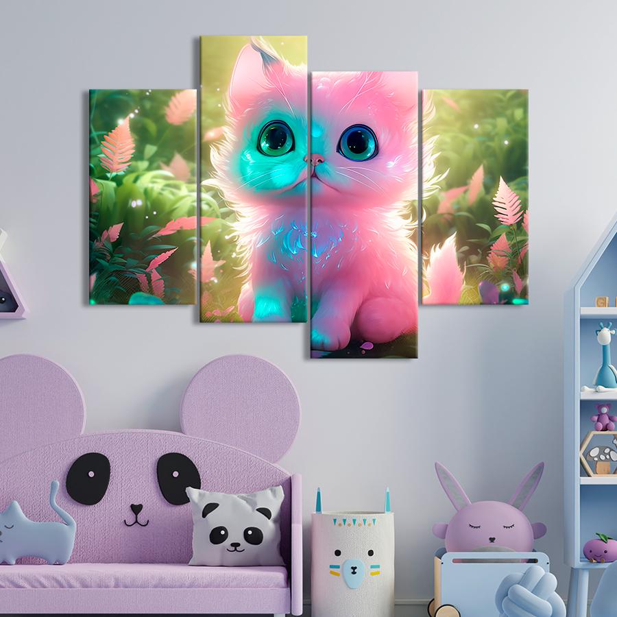 Картина в детскую комнату Пушистый розовый кот 129x90 см (A1425-4)