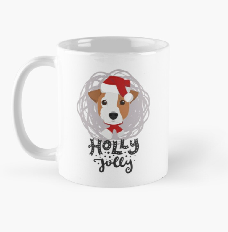 Чашка керамическая с принтом Holly Jolly Джек рассел новогодний 330 мл Белый