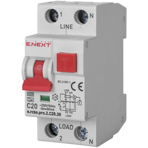 Вимикач диференціального струму Enext e.rcbo.pro.2.C20.30 1P+N C20 30mA (30659157)