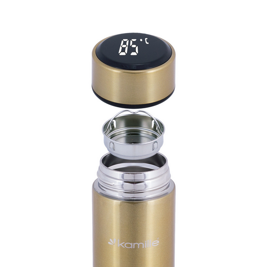 Термос Kamille із нержавіючої сталі з датчиком температури 400 мл Золотистий (14897047) - фото 2