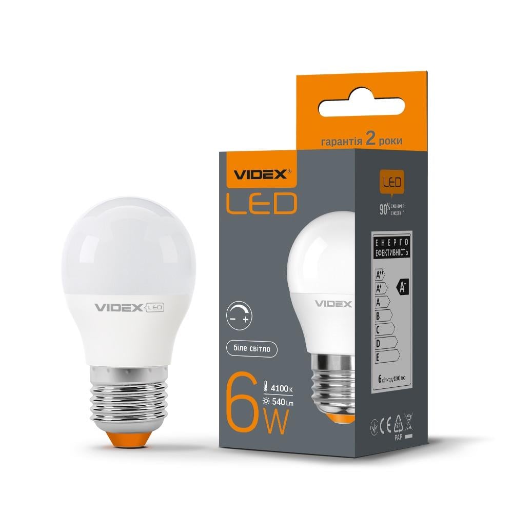 Лампа LED G45ED 6W E27 4100K 220V димерна VIDEX Лампа LED G45ED 6W E27 4100K 220V димерна VIDEX