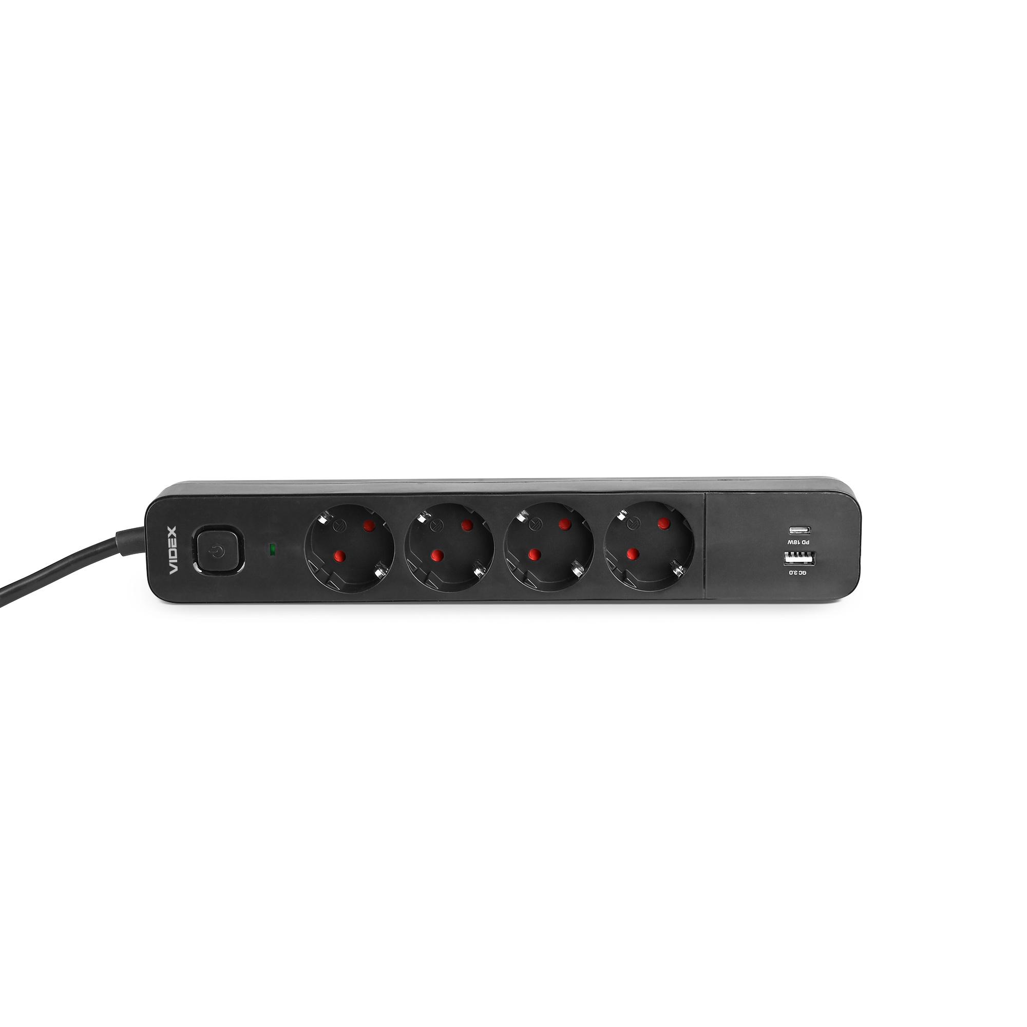 Удлинитель сетевой Videx VF-PD43G1QC1PD-B ONCORD з/з 4п 3 м 3,4 А USB QC3.0 USB-C PD18W с кнопкой (27696) - фото 5