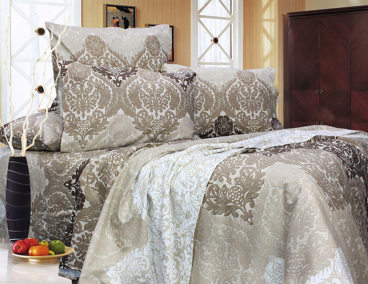Комплект постельного белья евро Еней-плюс С0169 Бежевый/Коричневый