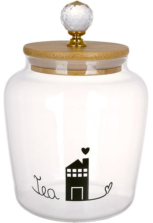 Банка стеклянная Rauma Tea для сыпучих продуктов с деревянной крышкой 900 мл
