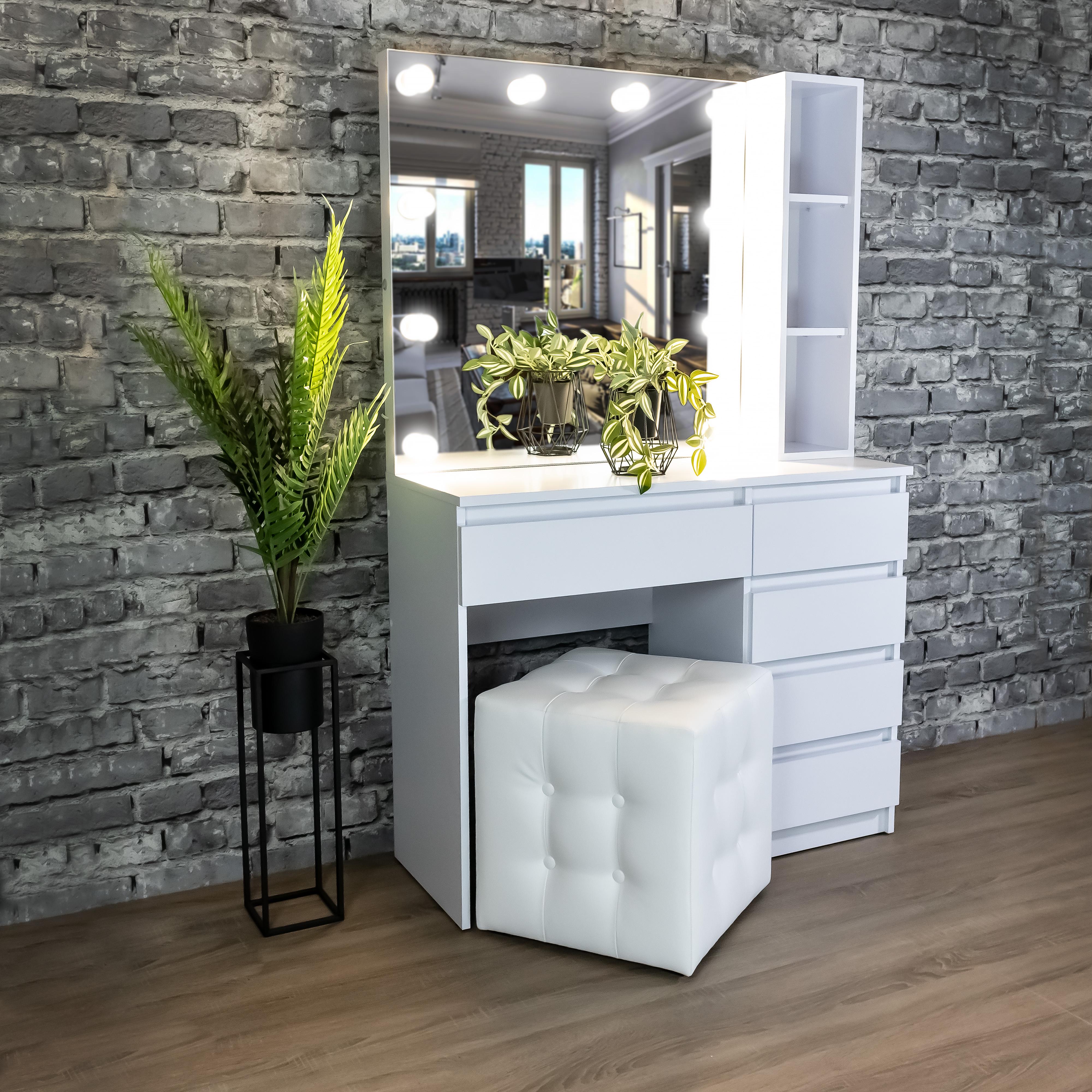 Стіл макіяжний з Led лампами та полицями 160х100х40 см Білий (03/5/9) - фото 4 Стіл макіяжний з Led лампами та полицями 160х100х40 см Білий (03/5/9) - фото 4