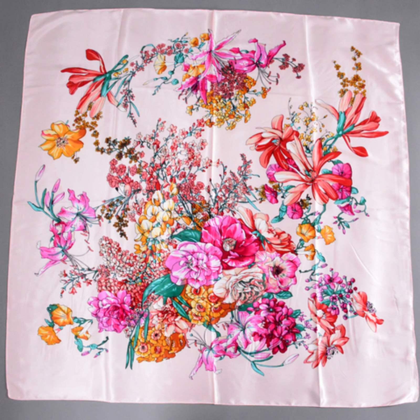 Шелковый платок Цветочный Mosi 90х90 см Розовый - фото 3