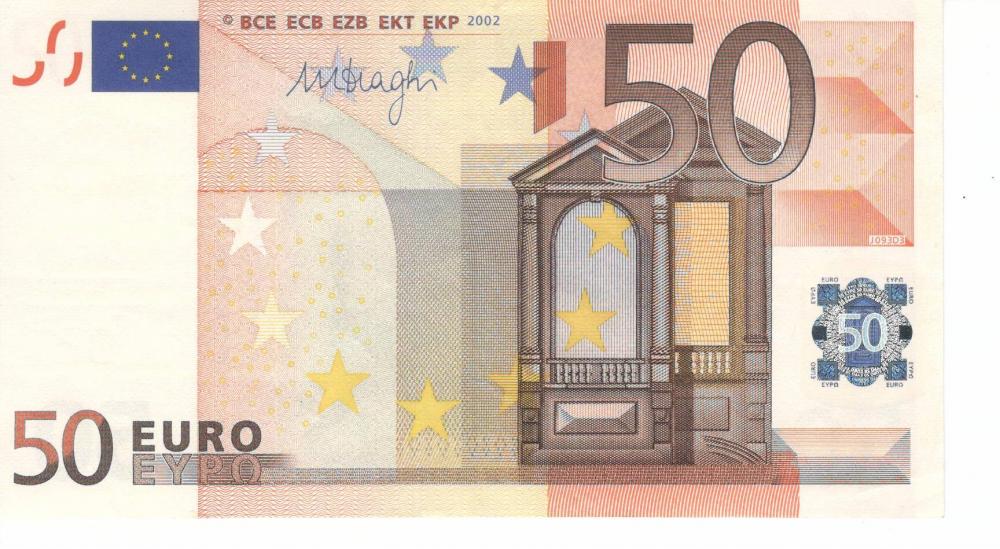 Коллекционная банкнота Италия 50 евро 2002 S J093 AU (Б06814)