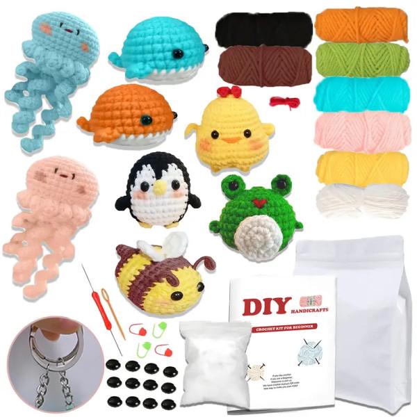 Набор для вязания крючком Животные 8 игрушек амигуруми/пряжа/крючки и видео-инструкция (29017131)