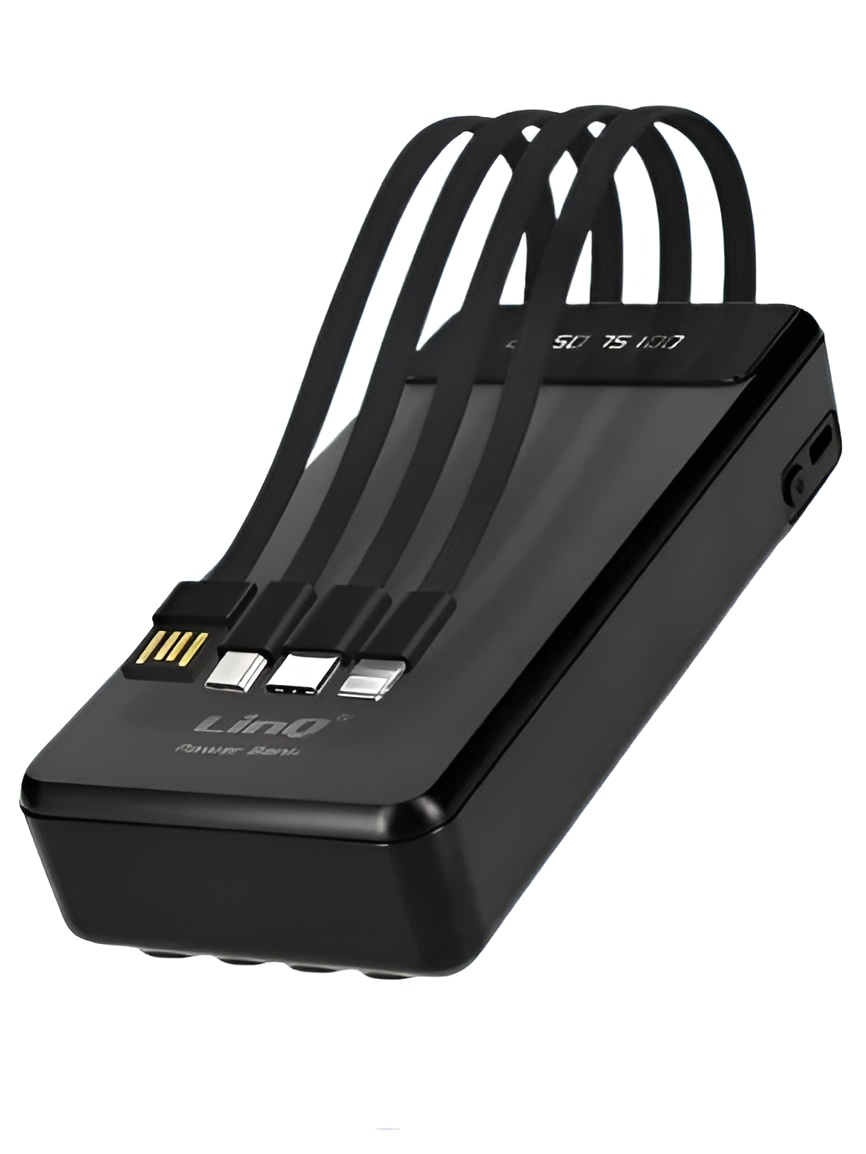 Повербанк с фонариком и дисплеем 25000 mAh 4 кабели LinQ Черный (551e9f38)