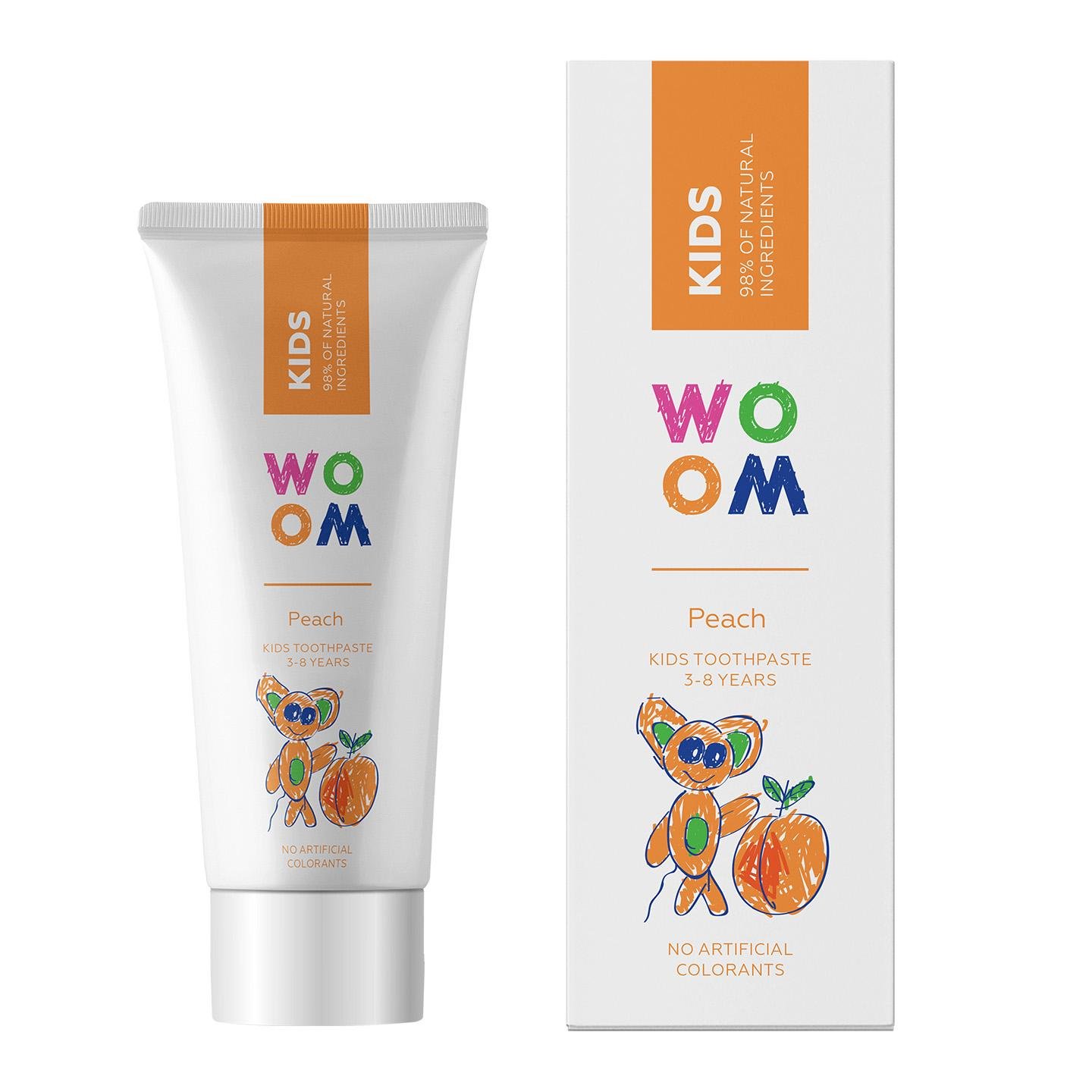 Зубна паста Woom Kids Peach 450 ppmF натуральна 98% для дітей 3-8 років 50 мл (920105)